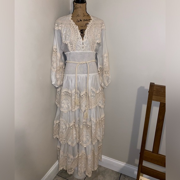 $1,750 ZIMMERMANN Crocheted lace-trimmed tiered ramie-gauze dress in size 1 - Picture 4 of 15